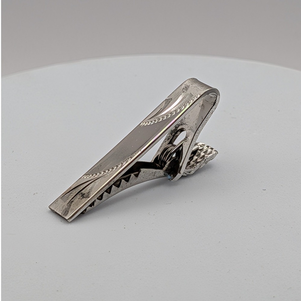 Vintage Sterling Silver Engraved Scroll Tie Clip Alligator Clasp 1.25 Inch
